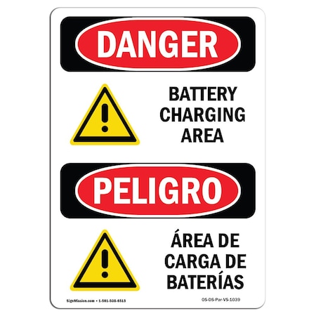 Signmission Safety Sign, OSHA Danger, 24" Height, Rigid Plastic, Battery Charging Area Bilingual Spanish OS-DS-P-1824-VS-1039